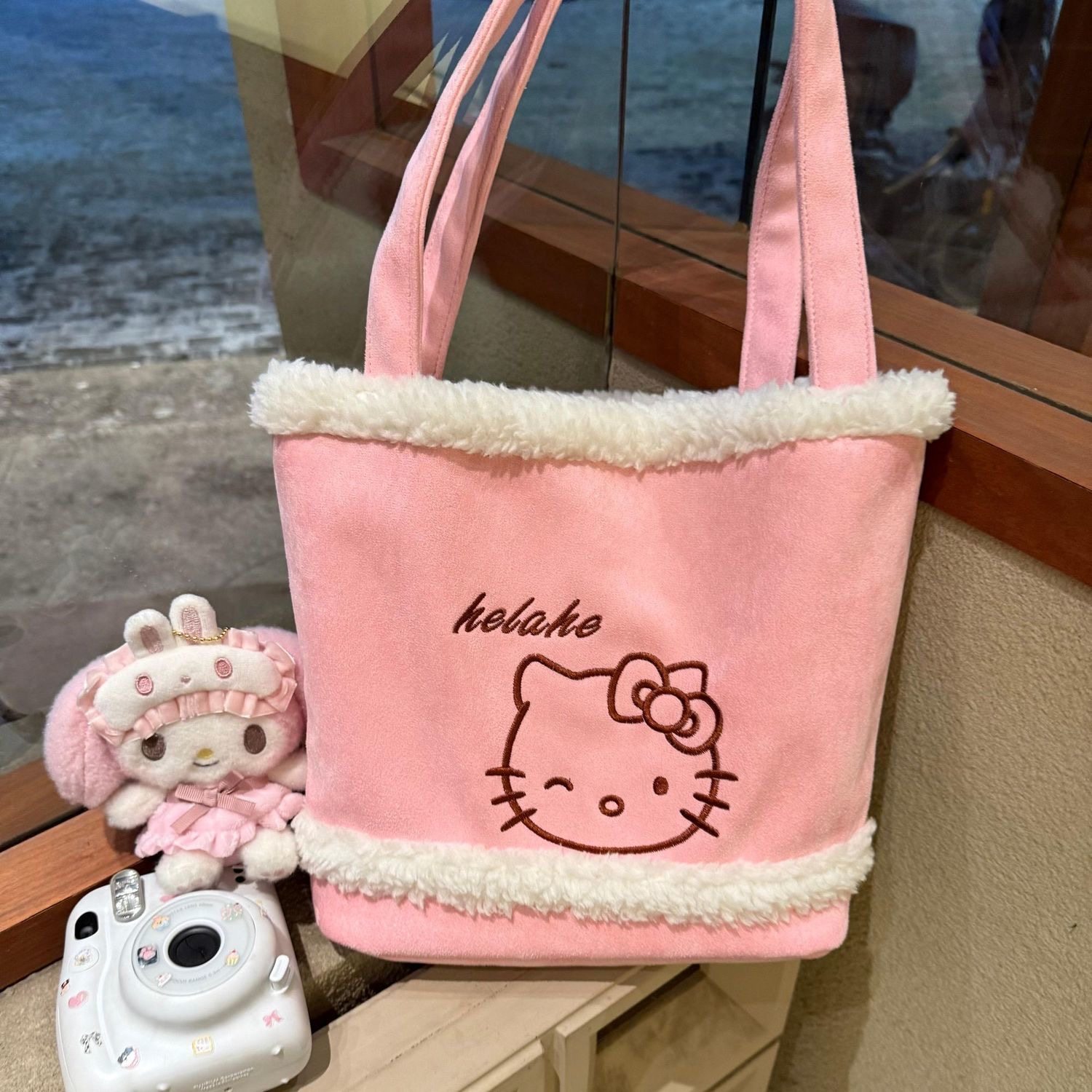 复古刺绣可爱猫粉色毛绒手提包女单肩包可爱ins风学生包,箱包皮具/热销女包/男包,托特包,淘宝优惠券,粉丝福利购,淘宝优惠卷