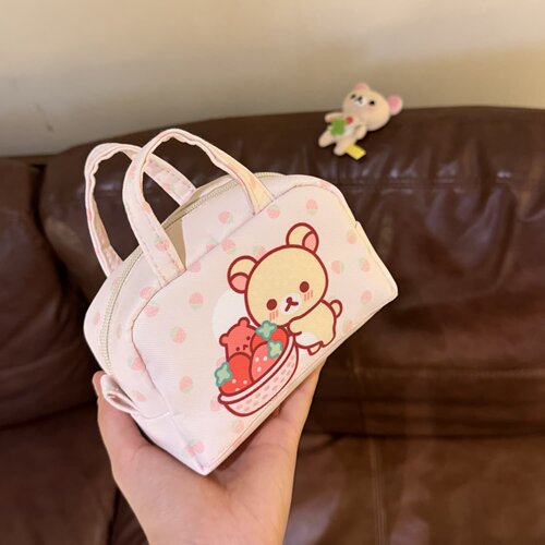 日系卡通轻松熊手拿包软萌波点便携手提小包女生随身杂物收纳小包