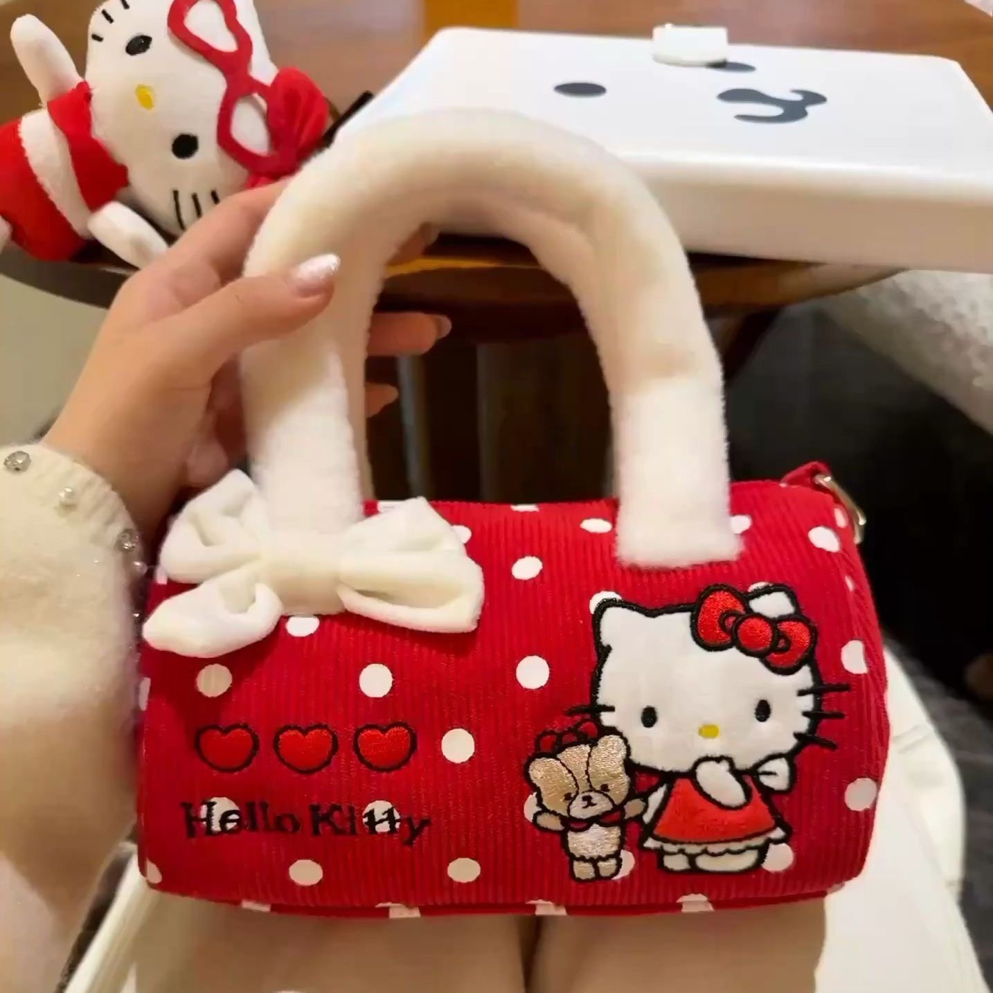 新品可爱猫毛绒包女韩版卡通红色波点手提斜挎单肩包女生小方包,箱包皮具/热销女包/男包,小方包,淘宝优惠券,粉丝福利购,淘宝优惠卷