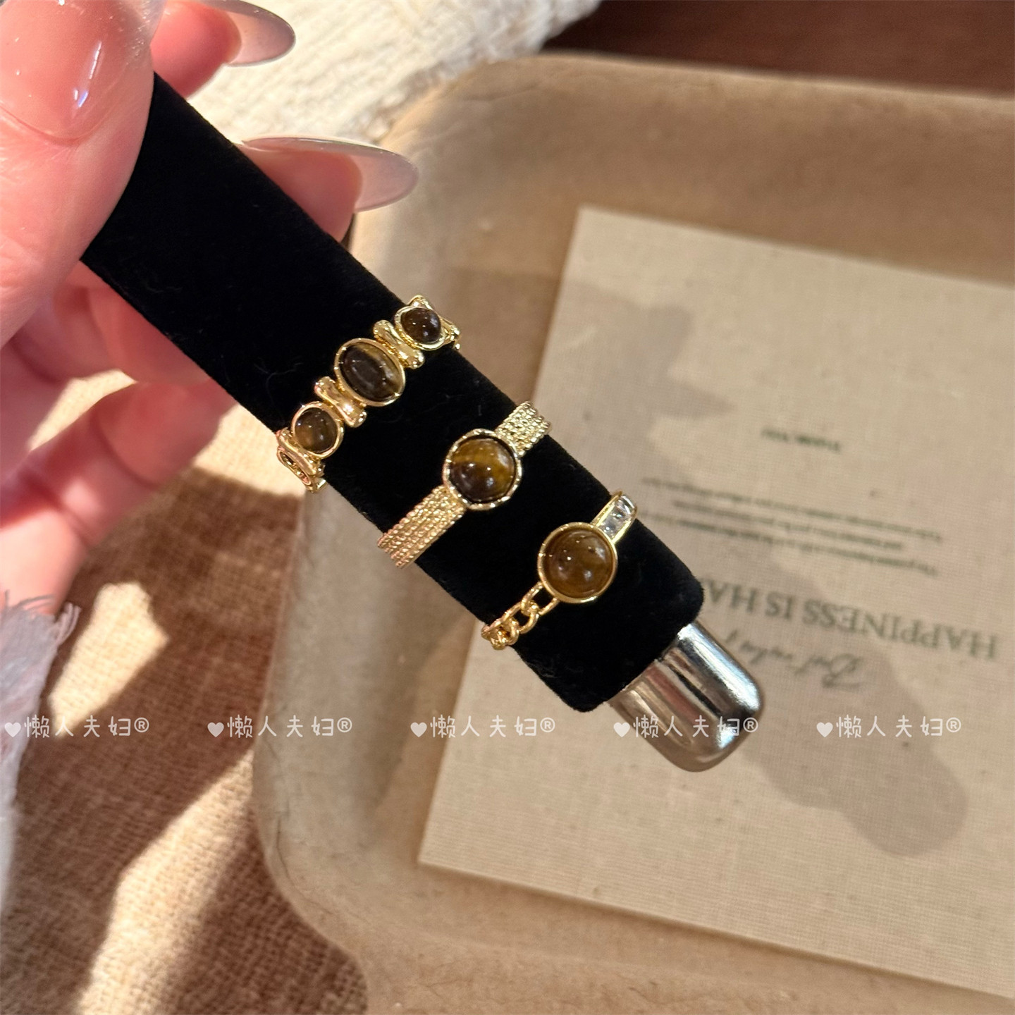 超精致！美拉德虎眼石开口戒指女复古轻奢高级感小众设计叠戴指环