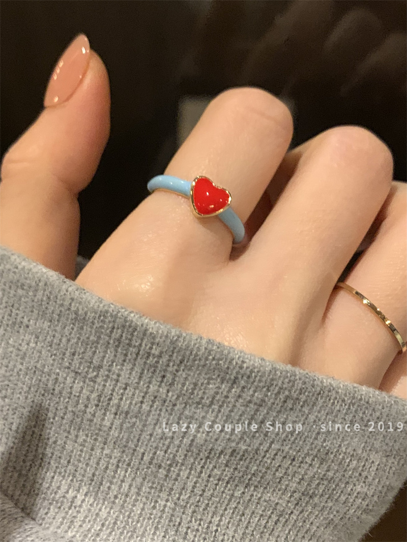 适合夏天的戒指爱心滴釉彩色指环