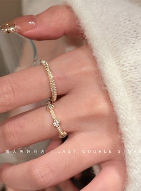 极简锆石珍珠可调叠戴气质食指戒