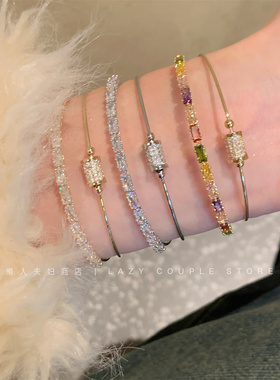 小蛮腰锆石爆闪双层开口手镯女小众轻奢时尚名媛手环2024年新款潮