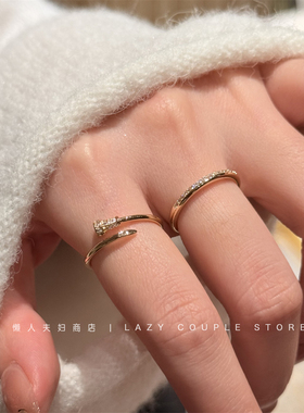 显手细简约精致钉子满钻叠戴戒指