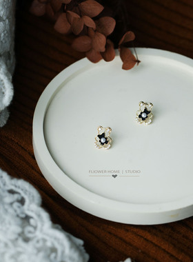 花宿studio  黑色小熊甜美精致设计感气质俏皮s925银针耳钉百搭