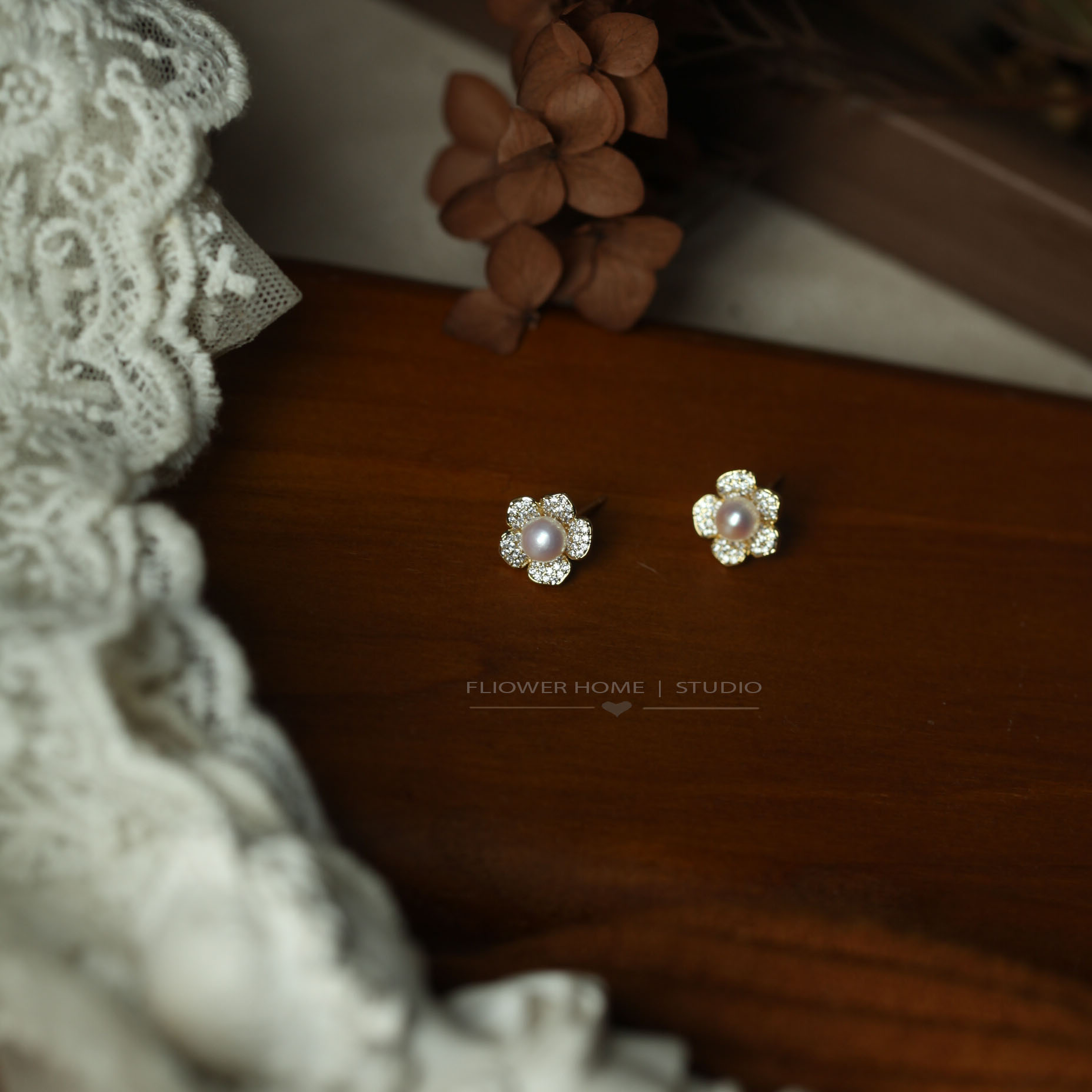 太阳花甜美闪亮气质珍珠耳钉