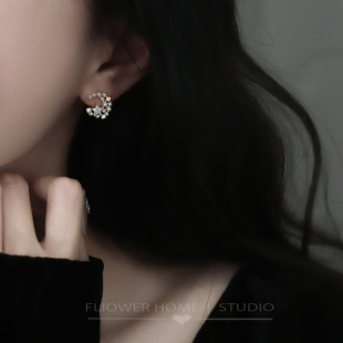 月亮闪闪精致闪亮甜美高质感耳钉女耳环气质唯美耳饰 花宿studio