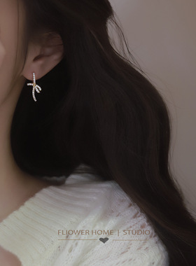 花宿studio 微光~闪亮蝴蝶结14k包金耳圈耳扣耳环高质感设计气质