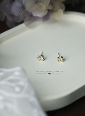 花宿studio 也子~小巧精致三叶简约百搭s925银针耳钉迷你耳饰