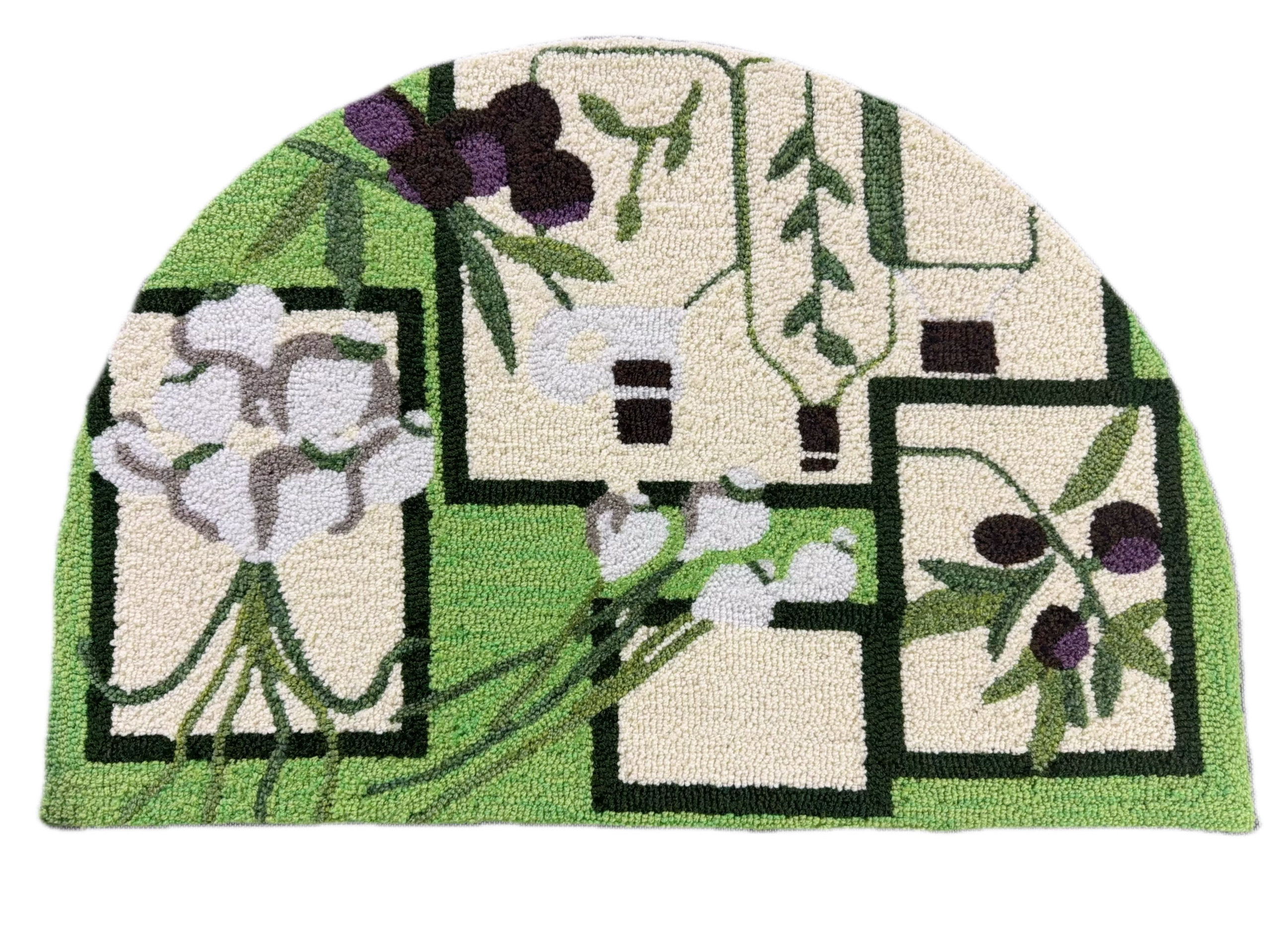 外贸出口美式手工地毯地垫90x60家用入户门厅田园复古清新绿半圆,居家布艺,地毯,淘宝优惠券,粉丝福利购,淘宝优惠卷