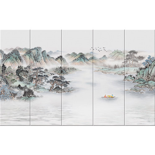 新中式山水硬包电视背景墙刺绣装饰客厅沙发影视墙软包卧室床头u.