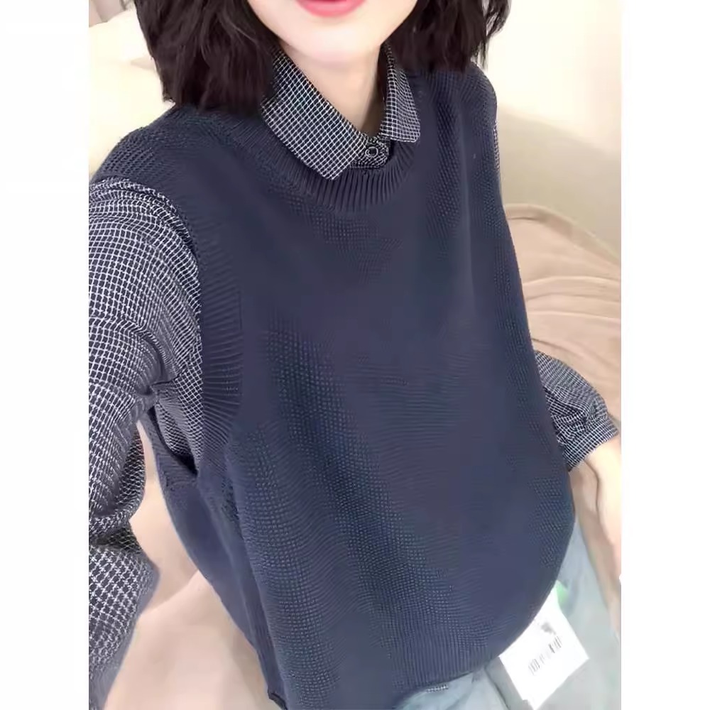 叠穿针织马甲女秋圆领无袖背心