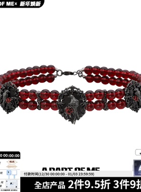 原创乌鸦双层项链暗黑风浮雕红色串珠颈链小众设计辣妹chocker