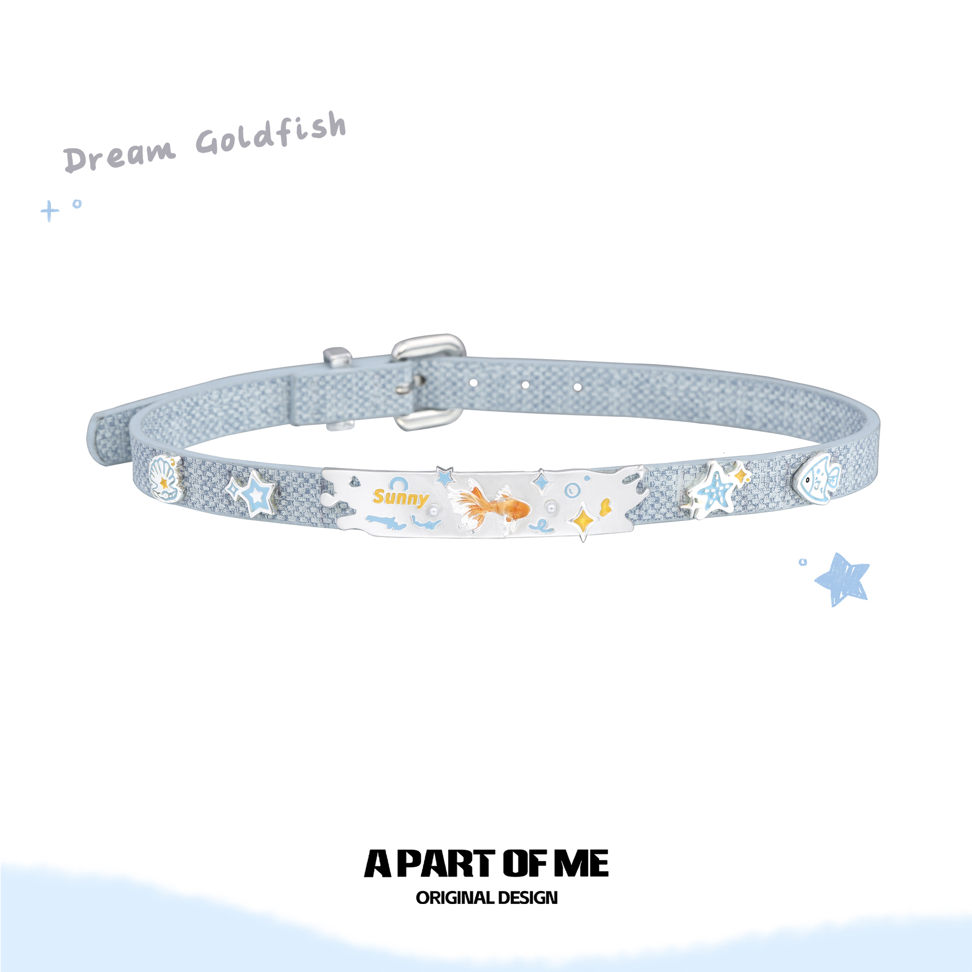 元气辣妹 梦核金鱼项链蓝色皮革项圈女y2k原创小众高级感chocker