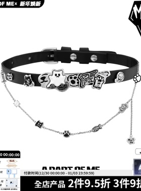 小猫幽灵叠戴项链皮革项圈原创小众高级感chocker辣妹y2k锁骨链