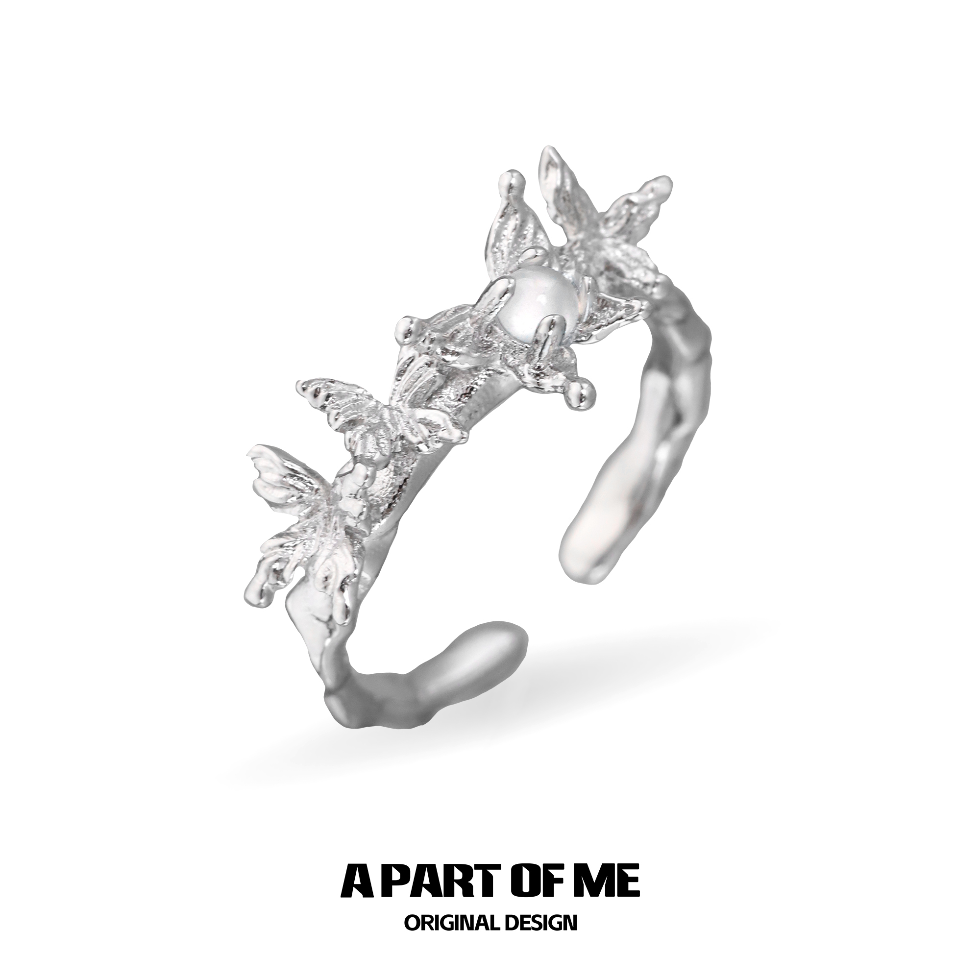 流蝶影系列原创925纯银蝴蝶戒指不掉色小众新中式白玛瑙高级清冷