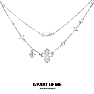 圣痕系列 原创925纯银十字架双层项链镶钻不掉色小众高级感锁骨链