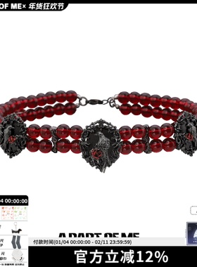 原创乌鸦双层项链暗黑风浮雕红色串珠颈链小众设计辣妹chocker