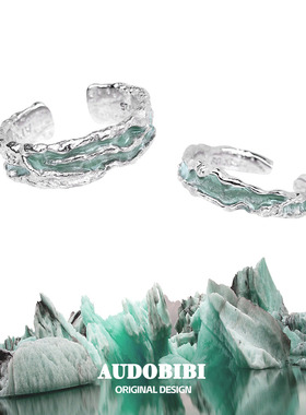 原创设计薄荷色小众纯银戒指高级开口可调食指戒冷淡情侣对戒送礼