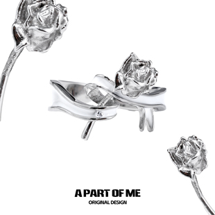 送自己 原创925纯银戒指女玫瑰蝴蝶结白色丝带小众高级感 礼物