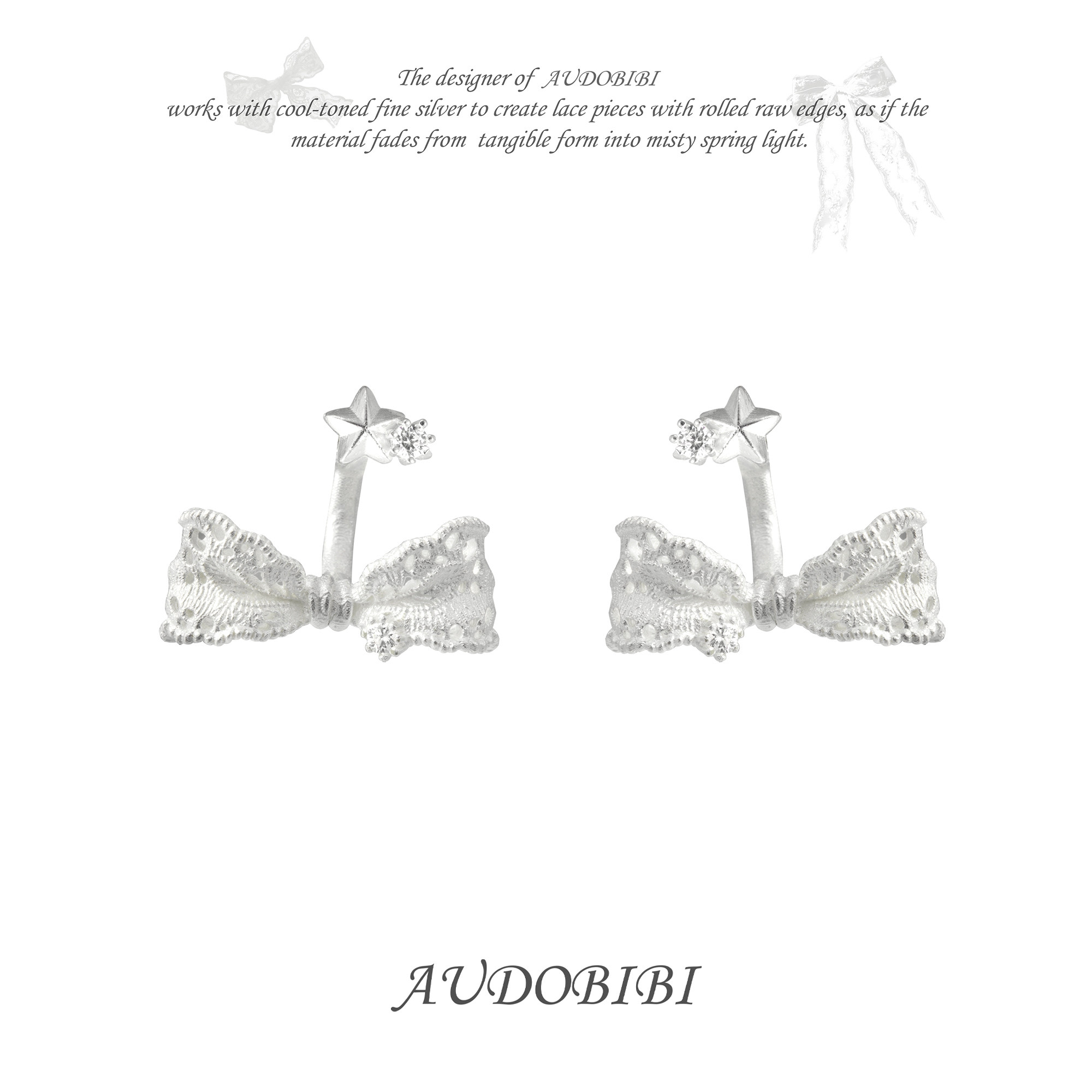 AUDOBIBI原创 高级蕾丝风 可拆卸立体蝴蝶结耳环气质耳钉女
