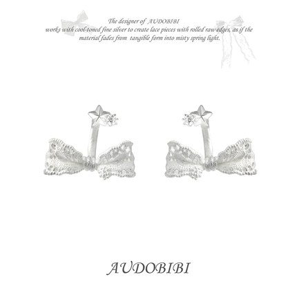 AUDOBIBI原创 高级蕾丝风 可拆卸立体蝴蝶结耳环气质耳钉女