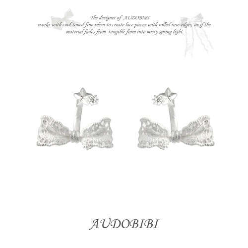 AUDOBIBI原创 高级蕾丝风 可拆卸立体蝴蝶结耳环气质耳钉女
