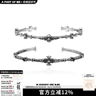 原创纯银鸢尾花手镯高级感复古冷淡风小众男女情侣手环秋冬新款