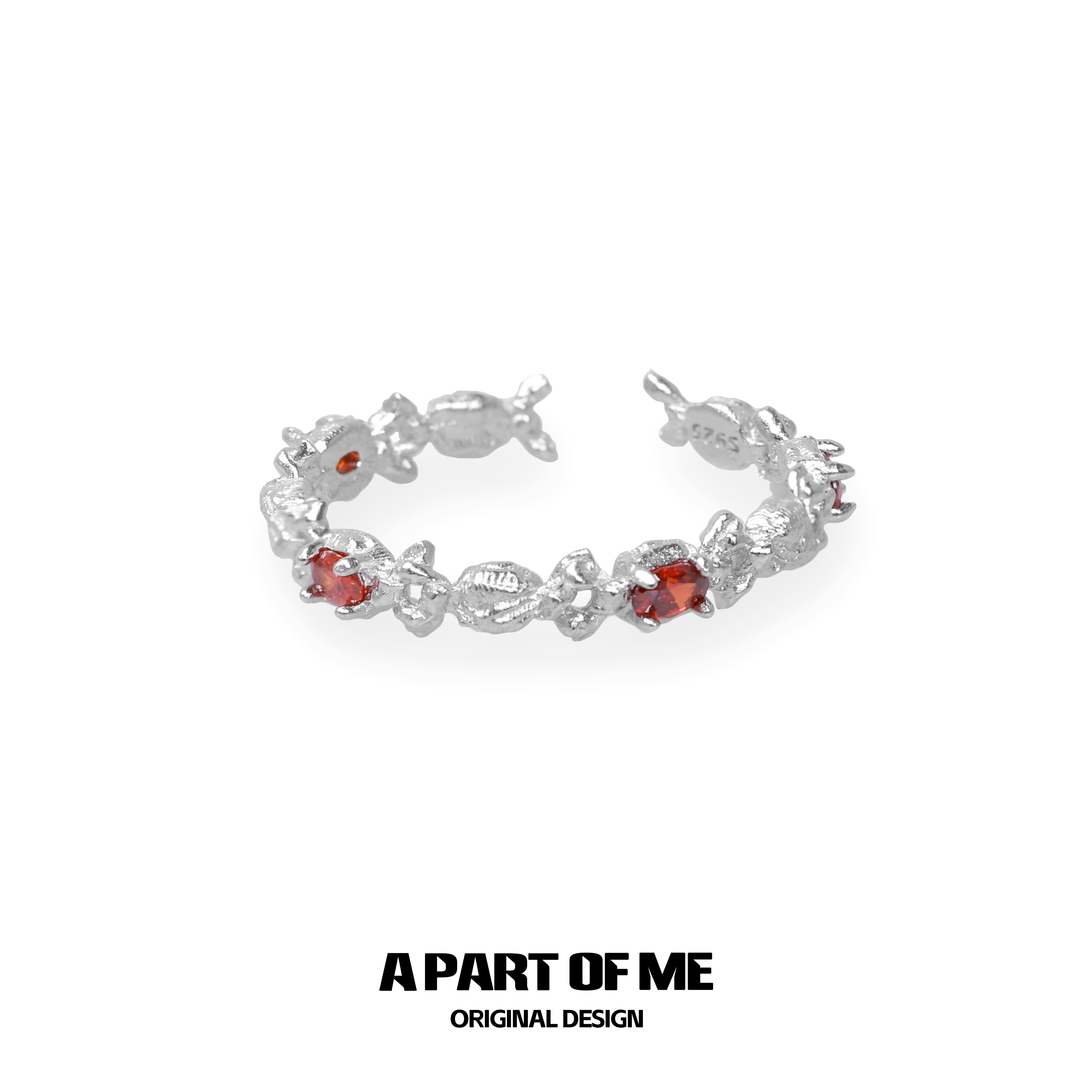 原创纯银红色糖果戒指小众