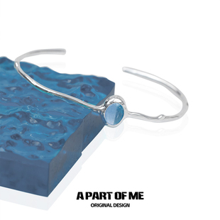 925纯银手镯不掉色小众海蓝宝天然石高级冷淡手环节日礼物送女友