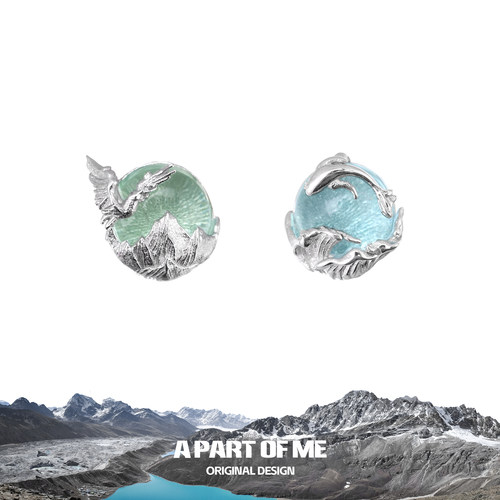 奔赴山海 925纯银耳钉原创小众设计飞鸟与鱼情侣男女耳饰养耳洞