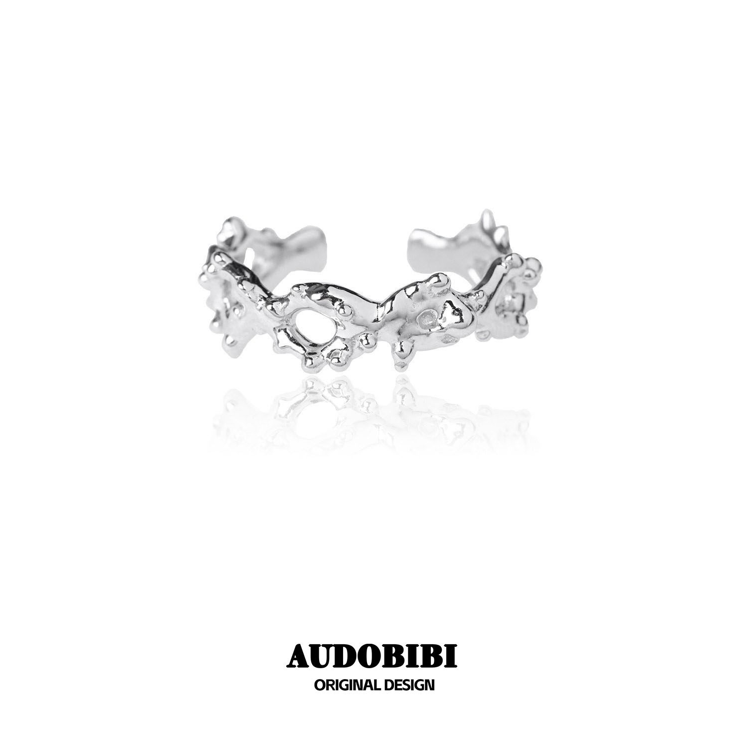 缺席/纯银小众设计戒指极简肌理百搭素圈冷淡风女开口食指戒