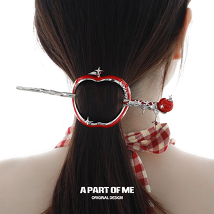 原创红苹果发簪小众设计高级感甜酷可拆卸幸运发饰2025新款