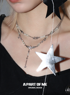 AUDOBIBI天使翅膀项链银色双层珍珠项链原创超闪叠戴锁骨链