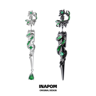 原创设计斯莱特林宝剑穿刺耳针小众蛇院女孩耳钉暗黑耳环高级耳饰