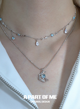 月光浮士德系列蓝色月亮双层叠戴项链女小众高级感气质百搭锁骨链