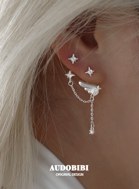 AUDOBIBI原创设计天使翅膀耳钉925银针可拆卸小众高级甜酷耳饰