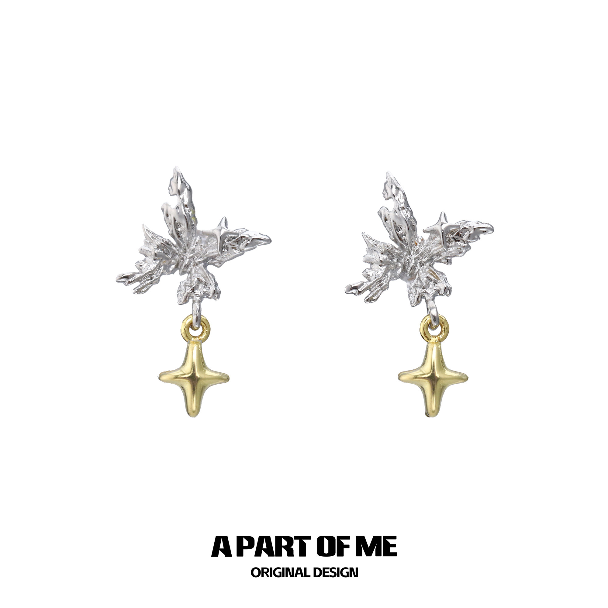 纸醉金蝶系列 原创925纯银蝴蝶耳钉防过敏养耳洞耳环高级星星耳饰