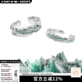 原创设计薄荷色小众纯银戒指高级开口可调食指戒冷淡情侣对戒送礼