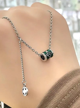 s925纯银滴胶绿色四叶草项链