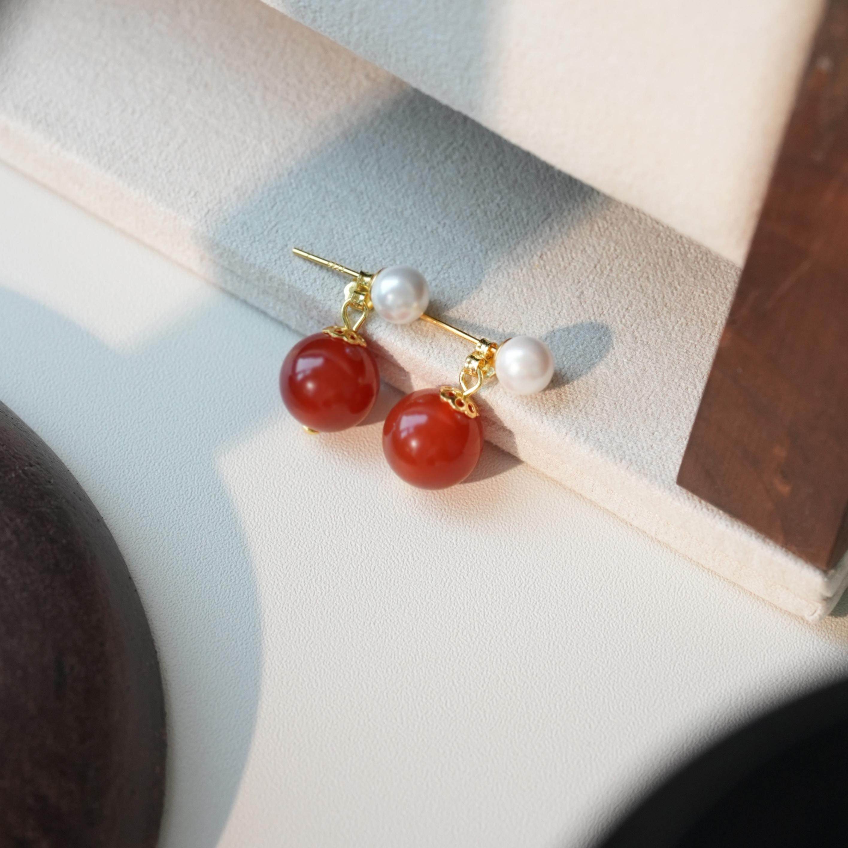 优雅红色珠珠银耳钉旗袍国风耳饰百搭小众复古耳环,饰品/流行首饰/时尚饰品新,银饰耳饰,淘宝优惠券,粉丝福利购,淘宝优惠卷