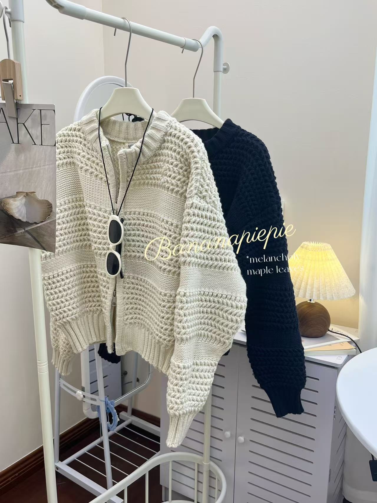 [香蕉派派]韩国设计师25年秋冬宽松休闲百搭针织开衫毛衣外套