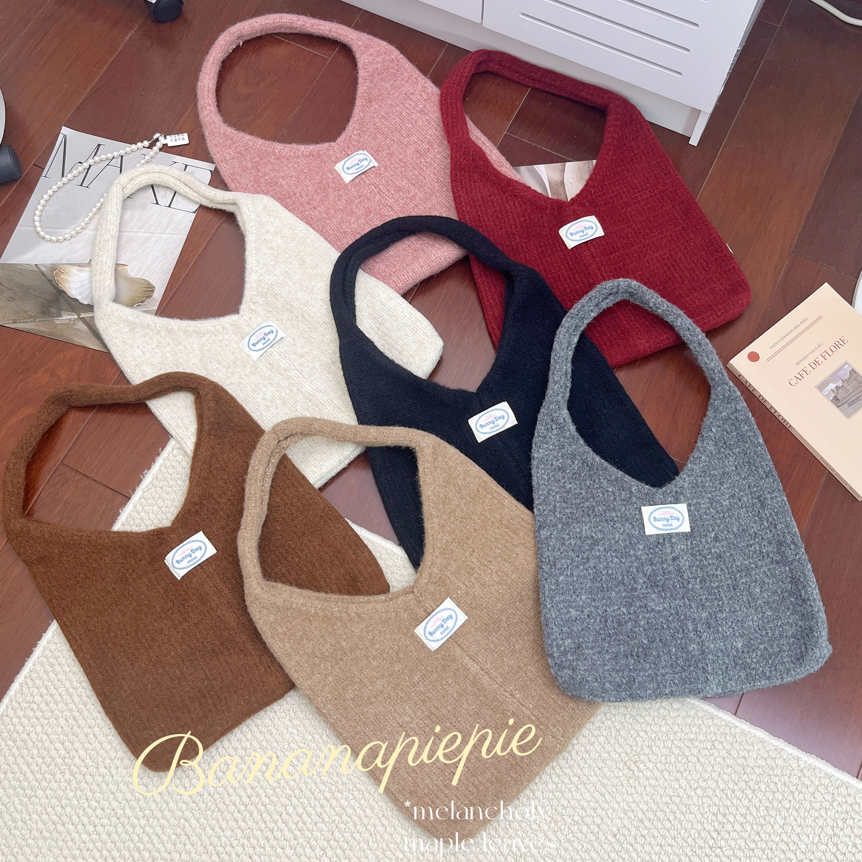 [香蕉派派]含羊毛针织出口韩国小众设计感针织毛线包手拿包秋冬