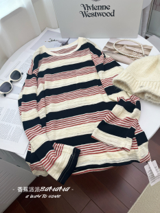 新款 t恤女秋季 miu系美学条纹长袖 宽松韩系慵懒松弛感 香蕉派派