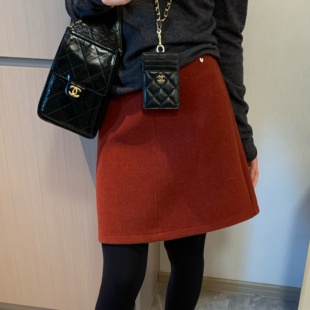 年终亏清！万能百搭韩系爱心毛呢半身裙高腰显瘦a字短裙新年氛围