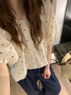 新款 后背系绳2026年春季 100%苎麻波点衬衫 宽松显瘦上衣 香蕉派派