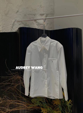 AW春季新款2024纯色简约通勤百搭风气质小众设计宽肩开衩衬衫女