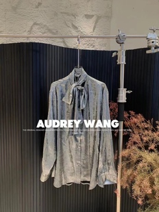 女 原创小众设计烫银绑带宽松休闲衬衫 AW2023冬季 新款