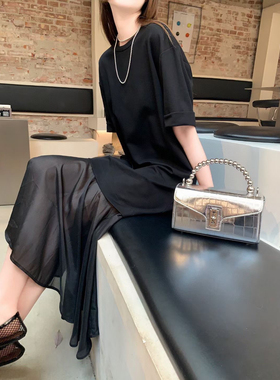 AW2024夏季新款小众原创设计网纱拼接宽松百搭onepiece连衣裙女