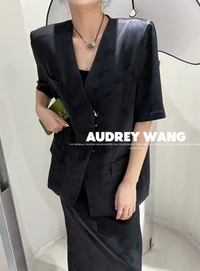 AW2024夏季新款时尚扎染宽松百搭短袖西装外套新中式半裙套装女